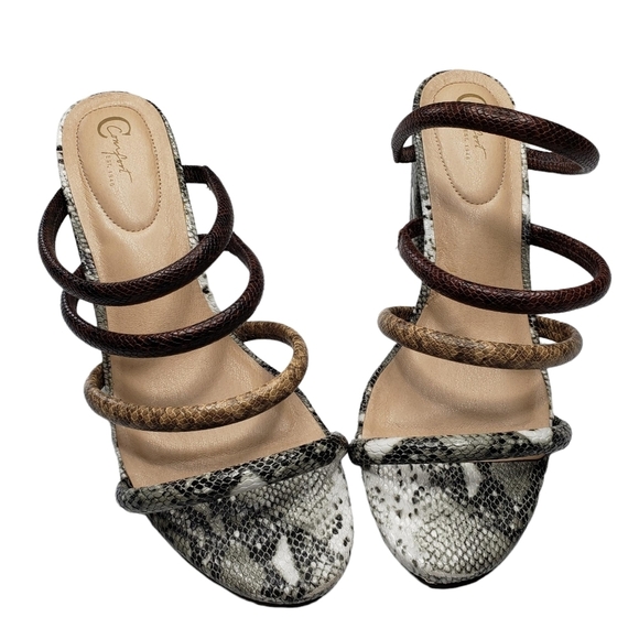 C Comfort | Brown Gray Vegan Leather Snake Print Slip On Block Heels Women's 10 - Picture 5 of 13